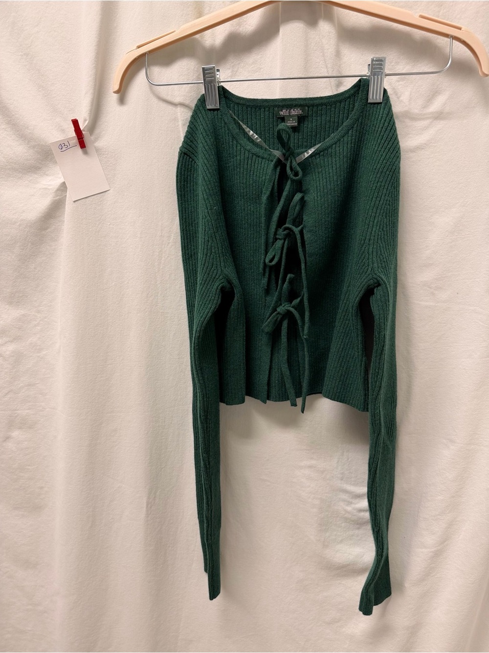 wild fable Deep Green Ribbed tie-front cardigan